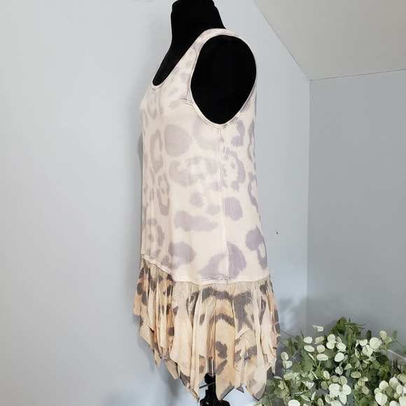 Origami Leopard Boho Gypsy Fringe Sleeveless Tunic Top Dress Large Layer Chic - Picture 6 of 13
